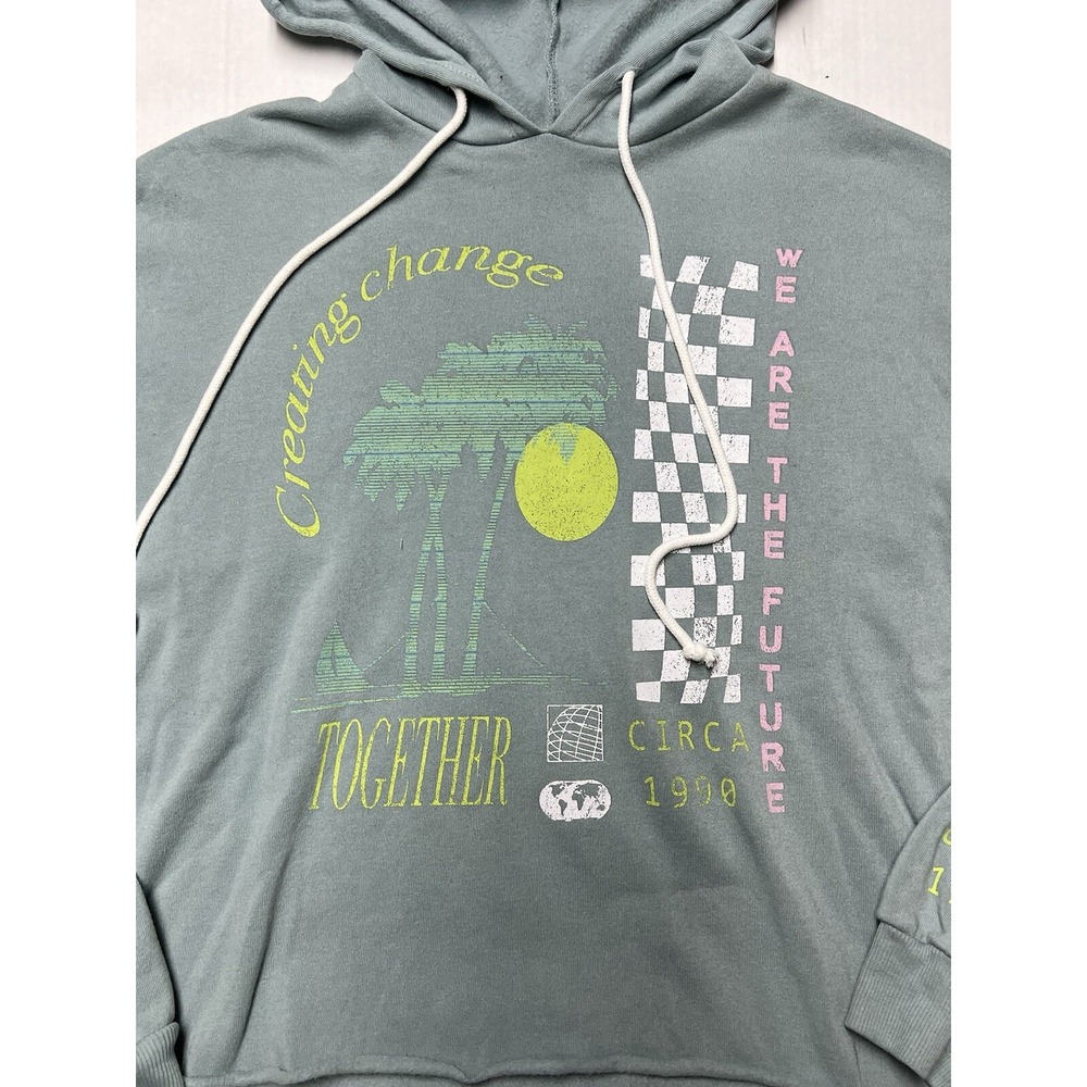 Grayson Threads Hooded Crop Sweatshirt Med Creating Change Bold Print Spellout - Picture 5 of 15